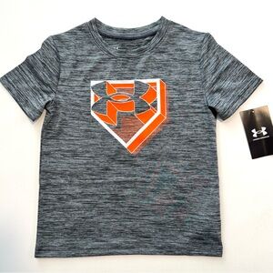Under Armour Kids Heather Gray & Orange Baseball Diamond Graphic Tee NWT Boys 4
